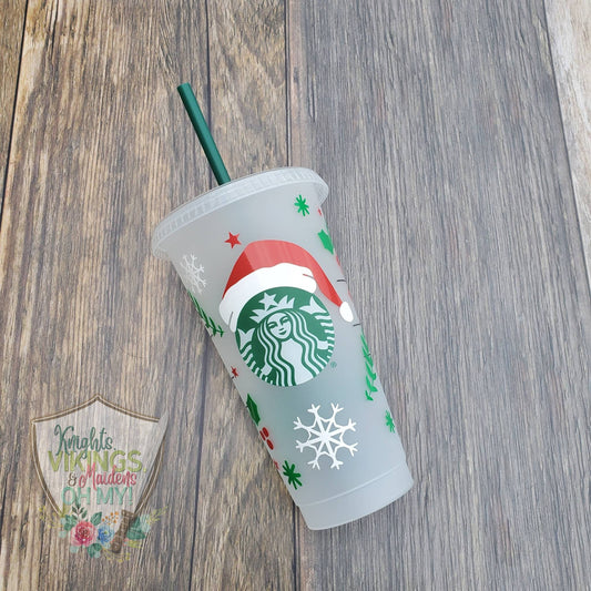 Santa Hat Cup, Starbucks Cold Cup with Straw