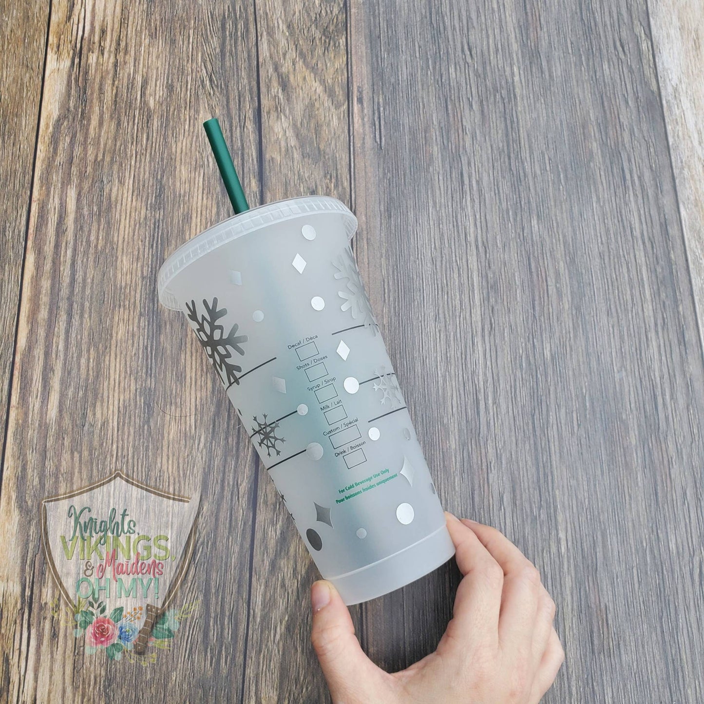 Silver Snowflake Cup, Starbucks Cold Cup with Straw