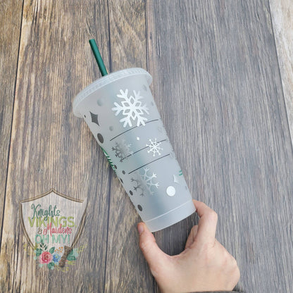 Silver Snowflake Cup, Starbucks Cold Cup with Straw