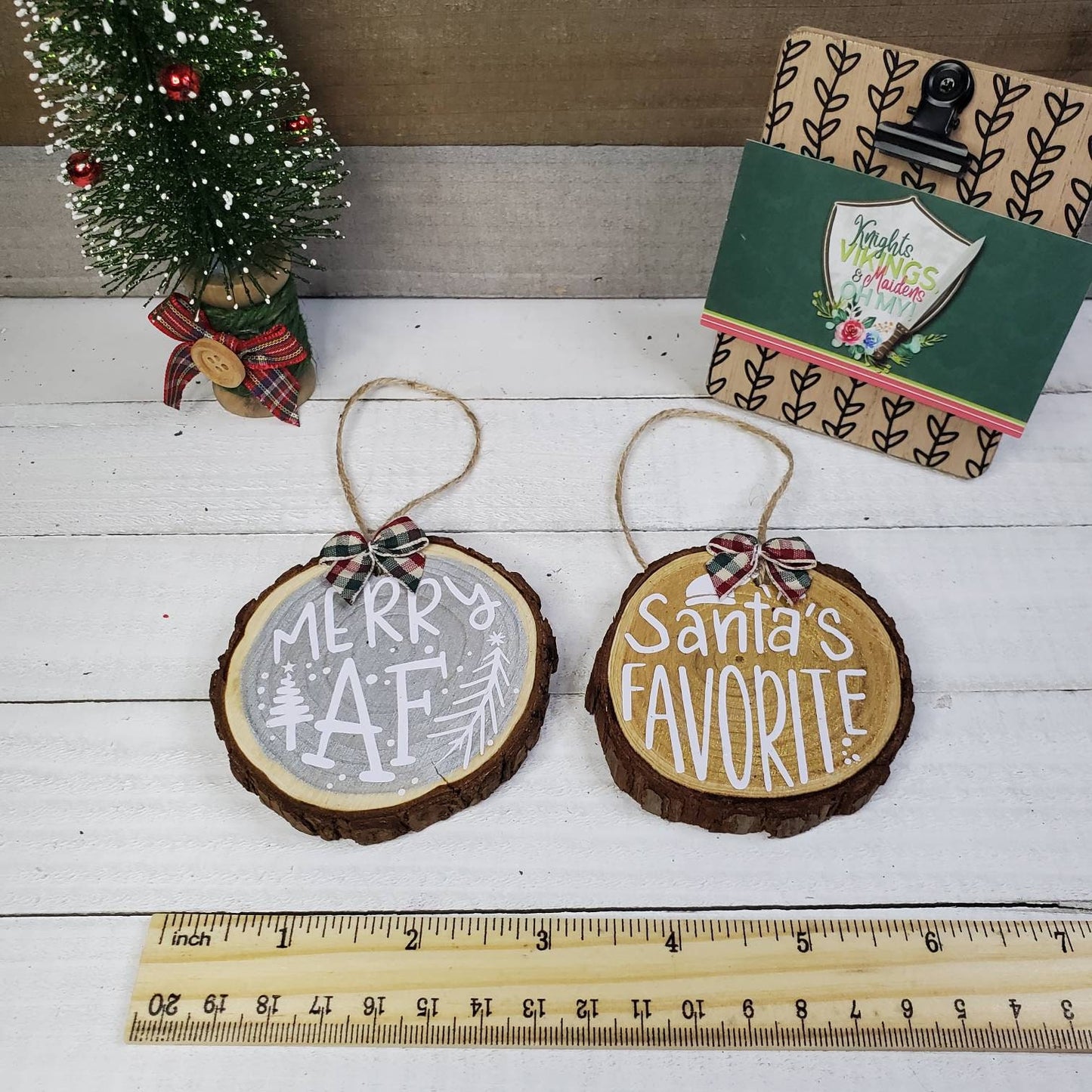 Round Wood Slice Ornament, Your Choice of 1 or a Set, Snowflakes, Merry Christmas, Rustic Farmhouse Christmas, Christmas Tree Ornaments