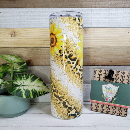 Sunflower and Cheetah, Leopard, No Glitter, 20oz Sublimated Steel Tumbler