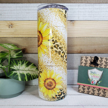 Sunflower and Cheetah, Leopard, No Glitter, 20oz Sublimated Steel Tumbler