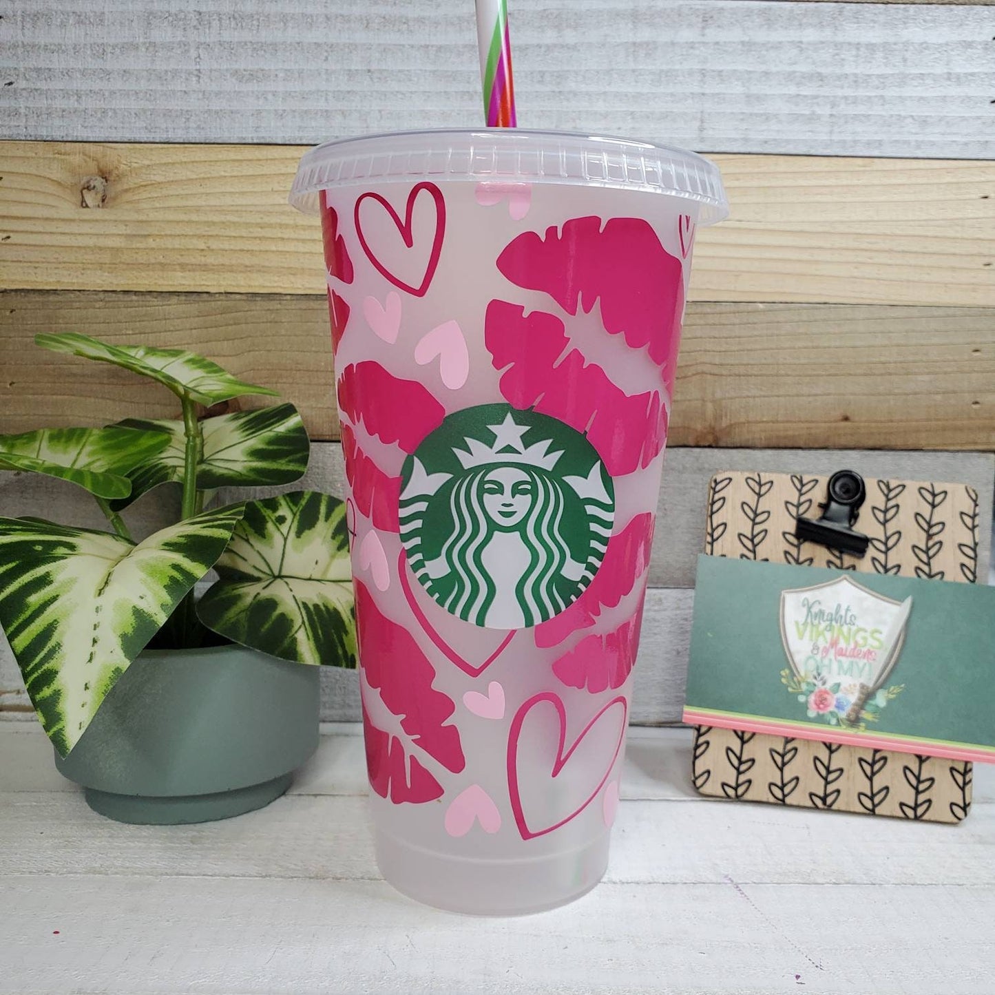 Lips and Hearts Cup, Starbucks Cold Cup with Straw