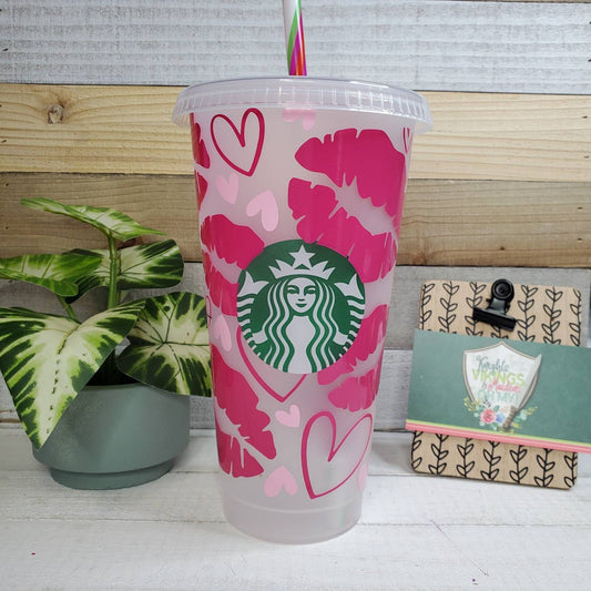Lips and Hearts Cup, Starbucks Cold Cup with Straw