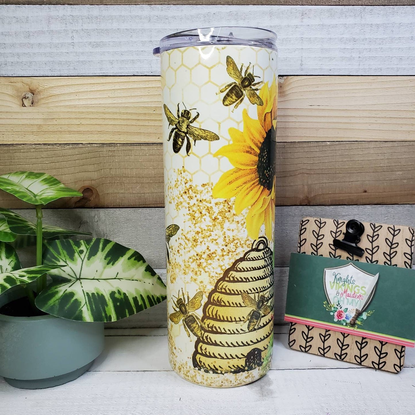 Sunflowers, Bees and Bee Hive, 20oz Sublimated Steel Tumbler