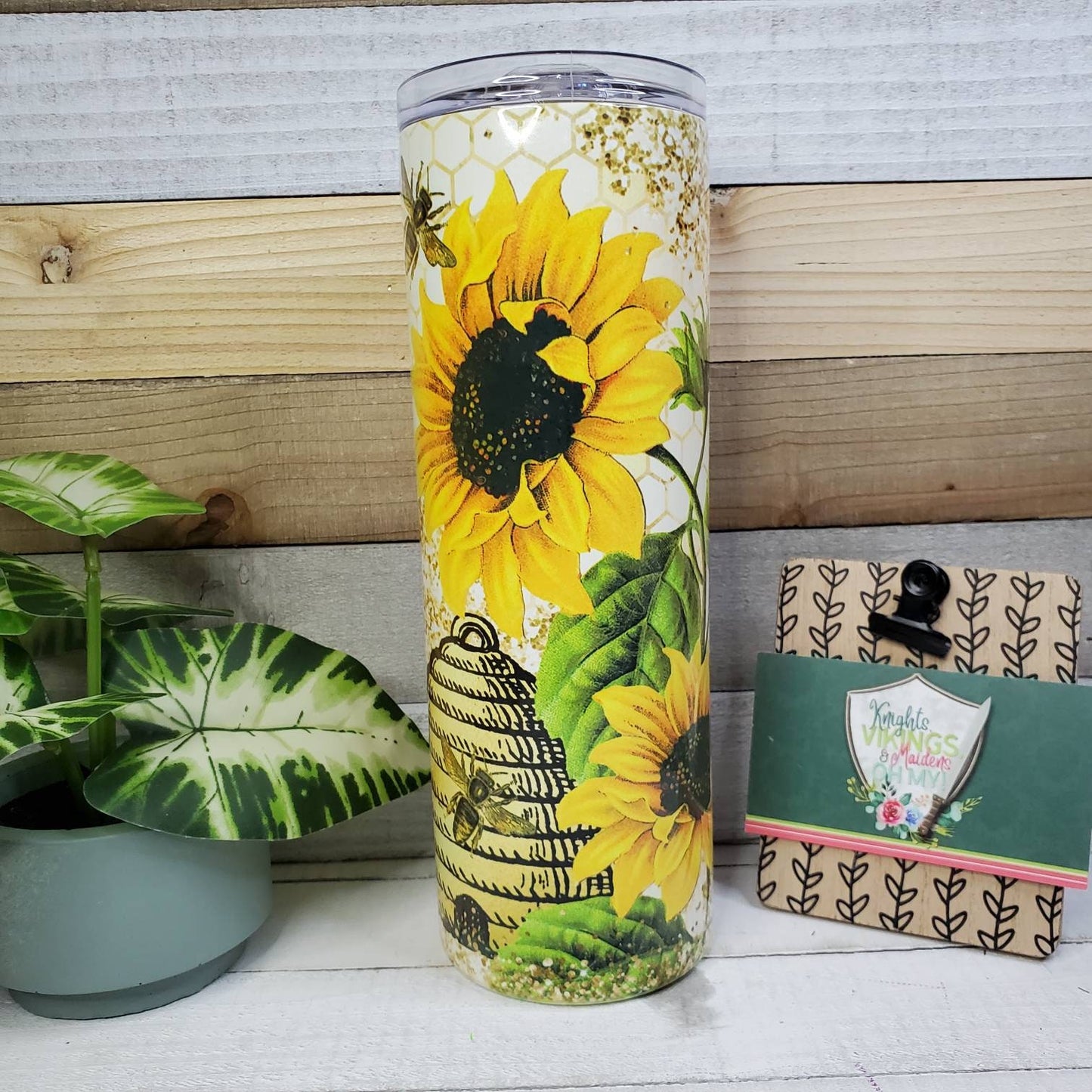 Sunflowers, Bees and Bee Hive, 20oz Sublimated Steel Tumbler