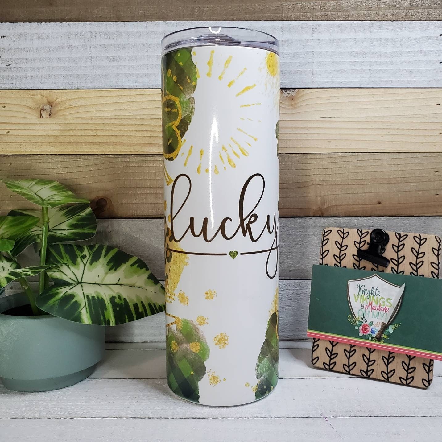 Lucky, Leopard, Gold, Shamrocks, 20oz Sublimated Steel Tumbler