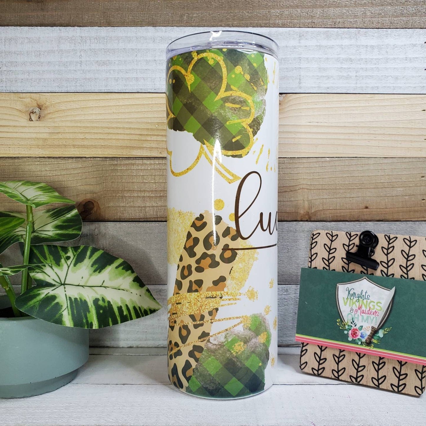 Lucky, Leopard, Gold, Shamrocks, 20oz Sublimated Steel Tumbler