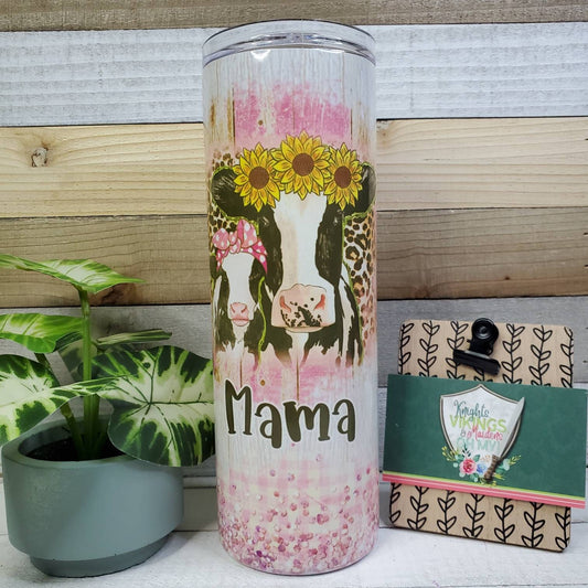 Mama, Cow, Pink, 20 oz Sublimated Steel Tumbler