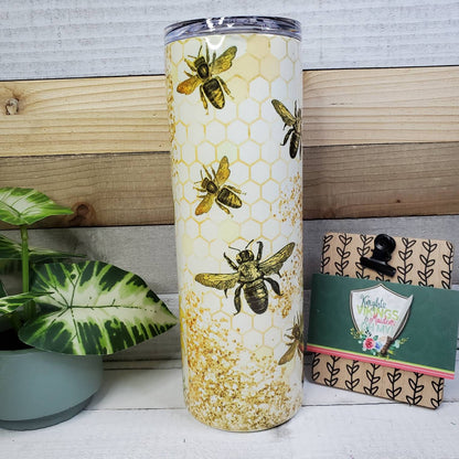 Sunflowers, Bees and Bee Hive, 20oz Sublimated Steel Tumbler