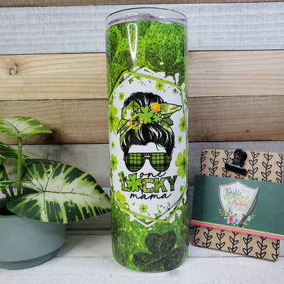 Lucky Mama, Shamrocks, 20oz Sublimated Steel Tumbler