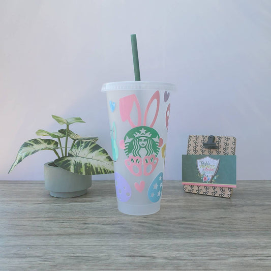 Easter Bunny Cup, Starbucks Cold Cup with Straw