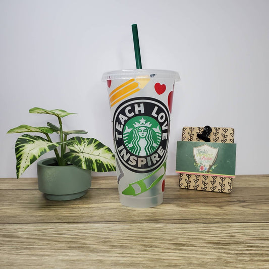 Teach Love Inspire, Cold Cup, Starbucks Cold Cup with a Straw