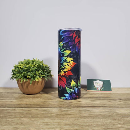 Rainbow Cheetah and Sunflowers, Leopard, 20 oz Sublimated Steel Tumbler