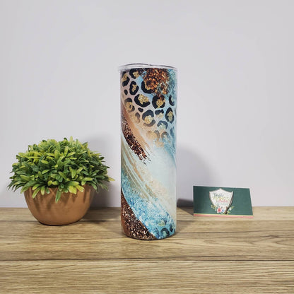 Teal Cheetah, Leopard, 20oz Sublimated Steel Tumbler