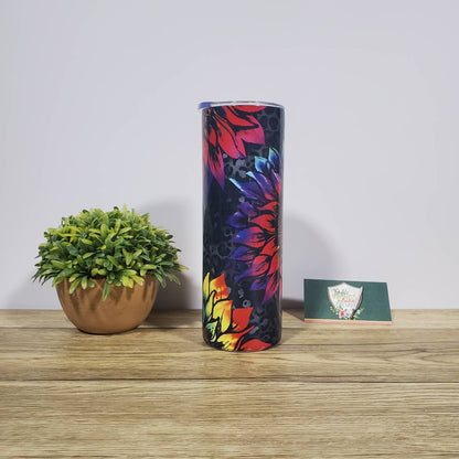 Rainbow Cheetah and Sunflowers, Leopard, 20 oz Sublimated Steel Tumbler