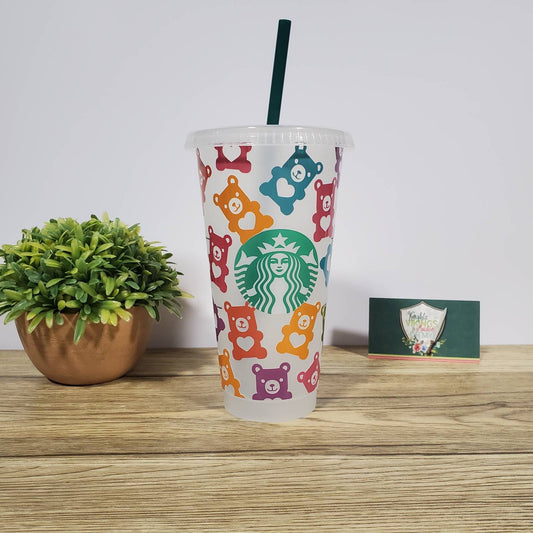 Multicolored Gummy Bear, Starbucks Cold Cup with a Straw