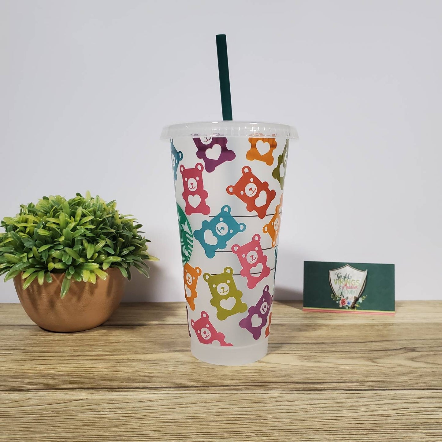 Multicolored Gummy Bear, Starbucks Cold Cup with a Straw