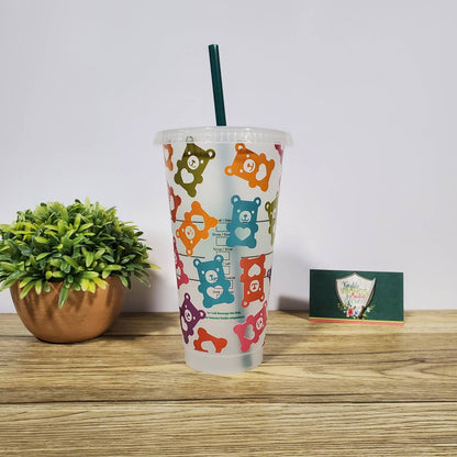 Multicolored Gummy Bear, Starbucks Cold Cup with a Straw