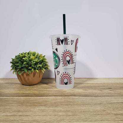 Boho Rainbow, Starbucks Cold Cup with Straw