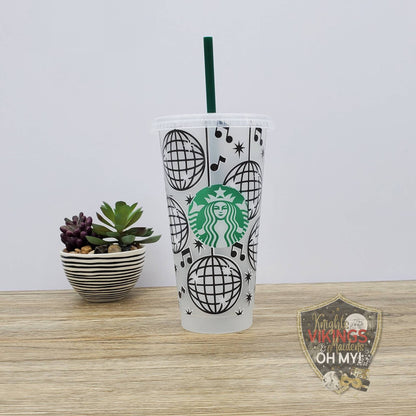 Disco Ball, Happy New Year, Starbucks Cold Cup with Straw