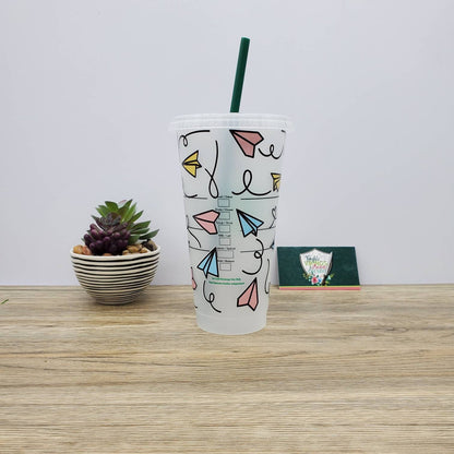 Paper Airplanes Cup, Starbucks Cold Cup with Straw