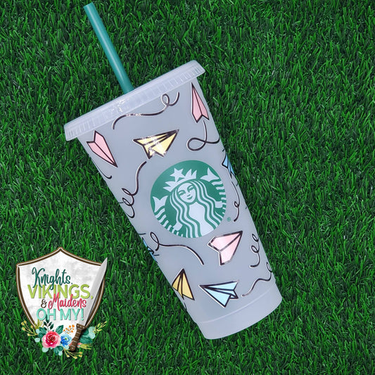 Paper Airplanes Cup, Starbucks Cold Cup with Straw
