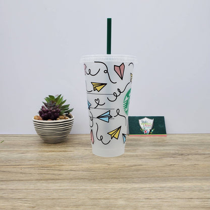 Paper Airplanes Cup, Starbucks Cold Cup with Straw