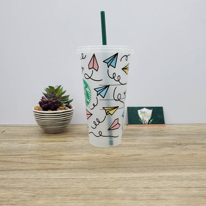 Paper Airplanes Cup, Starbucks Cold Cup with Straw